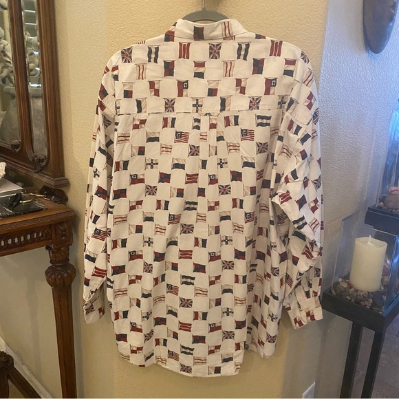 Vintage Chaps Ralph Lauren Men Assorted Flag All Over Print Shirt Size Large - Picture 4 of 7